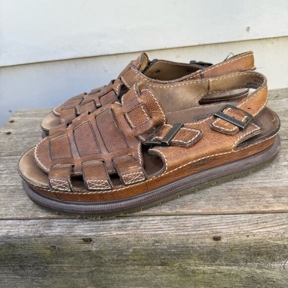 Y2K Dr Martens Doc Chunky Fisherman Brown Leather Sandals Slingback UK10 England main image 2